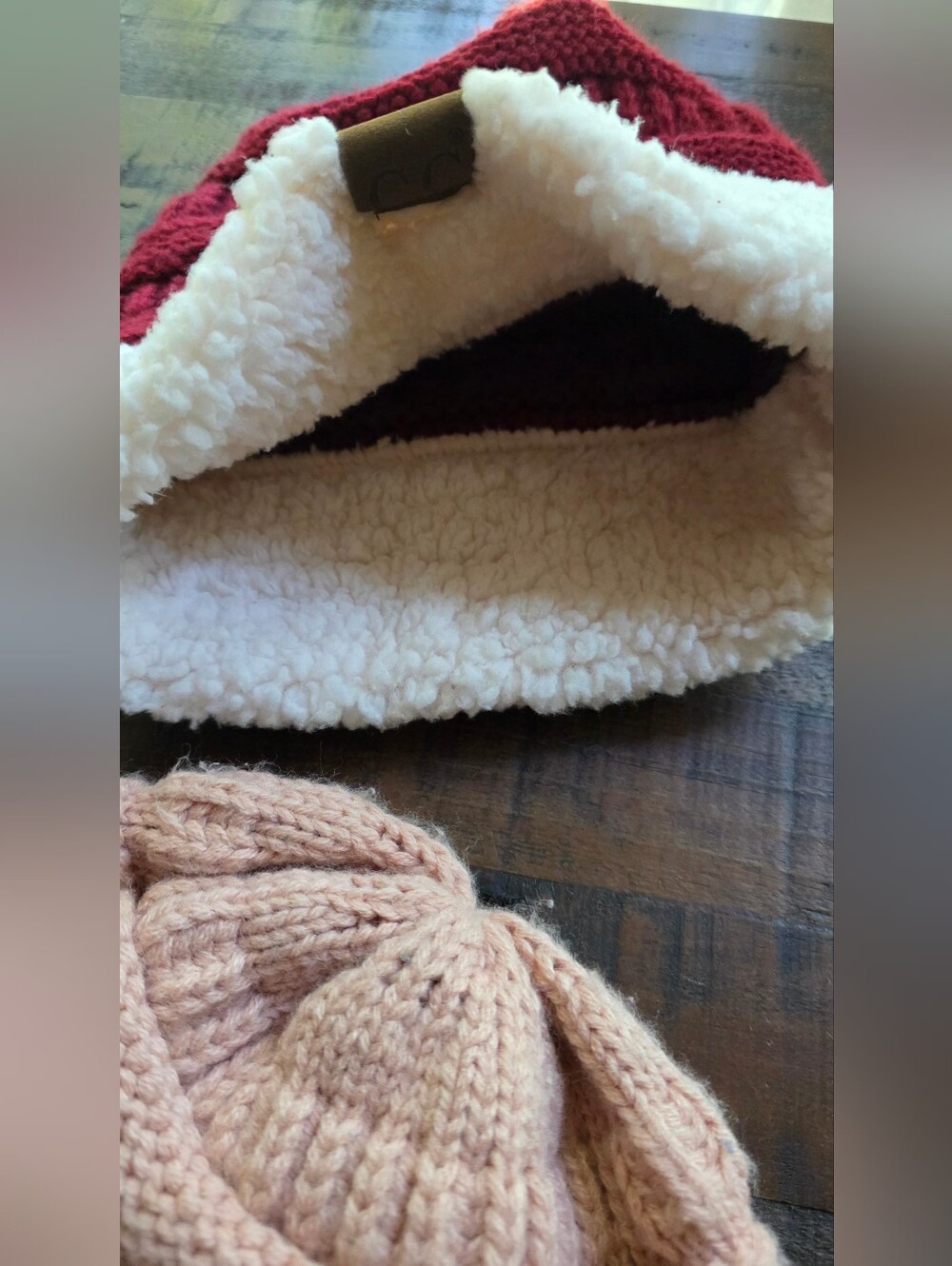 C.C Knit Beanie Duo in Burgundy and Blush Pink - Picture 2 of 2